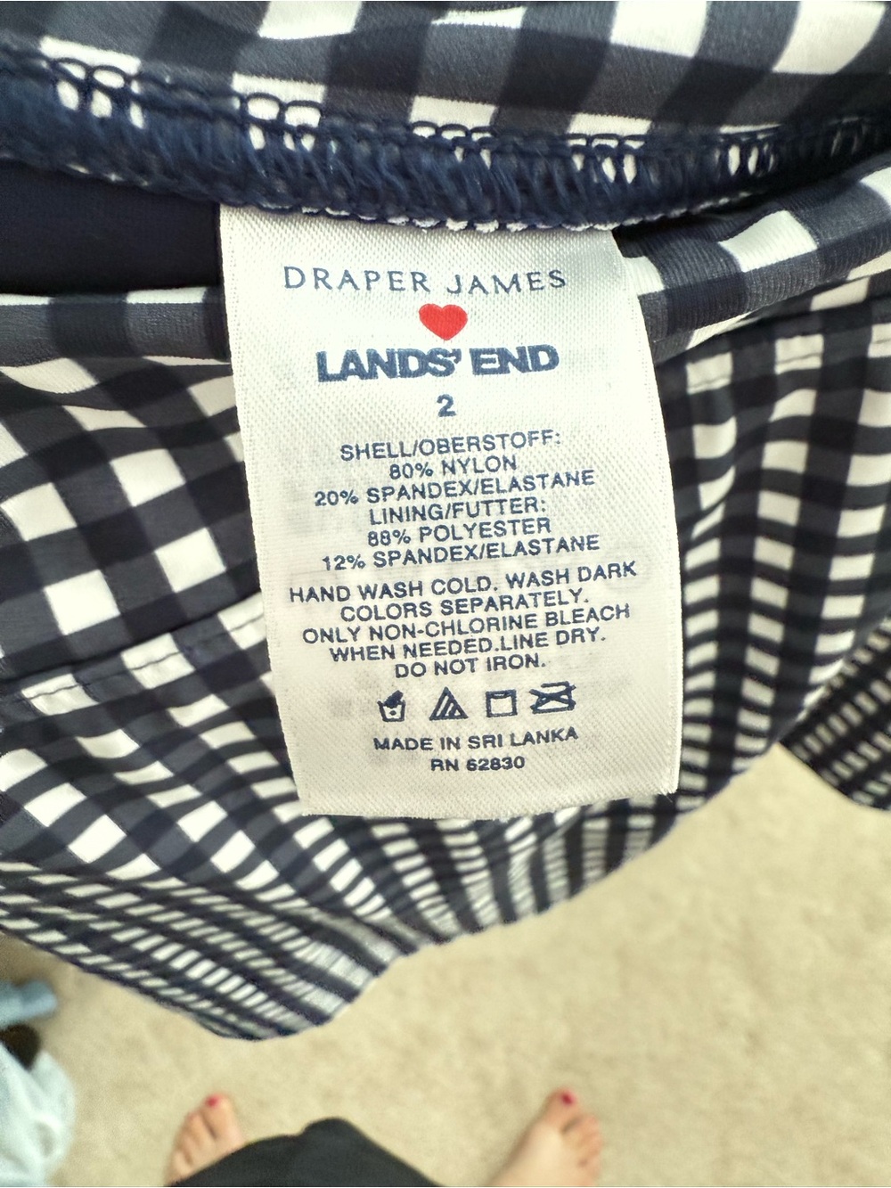 Lands end and Draper jeans, navy blue gingham swim skirt- size 2 - Picture 4 of 5